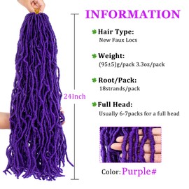 ZRQ 24 Inch 2 Packs Purple New Faux Locs Goddess Soft Locs Crochet Braids Hair Curly Wavy Twist Braiding Hair Pre-Looped Synthetic Soft Locs Crochet Dreadlock Hair Extensions (24 Inch, 2Packs, Purple#)