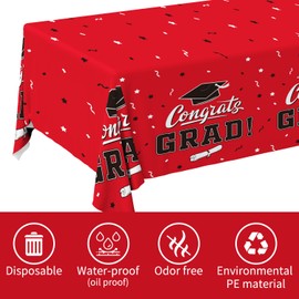Gatherfun Graduation Party Decorations, Gongrats Grad Tablecover for Graduation Party Supplies, 3 pcs Class Red Table Cloths, 54"x108"