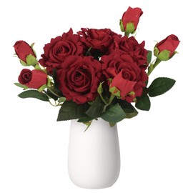 INSUNSIX 5 Pcs Rose Artificial Flowers 14.2” Silk Red Roses with Stem for Vase Wedding and Engagement Table Centerpiece Arrangement Home Living Room Decor