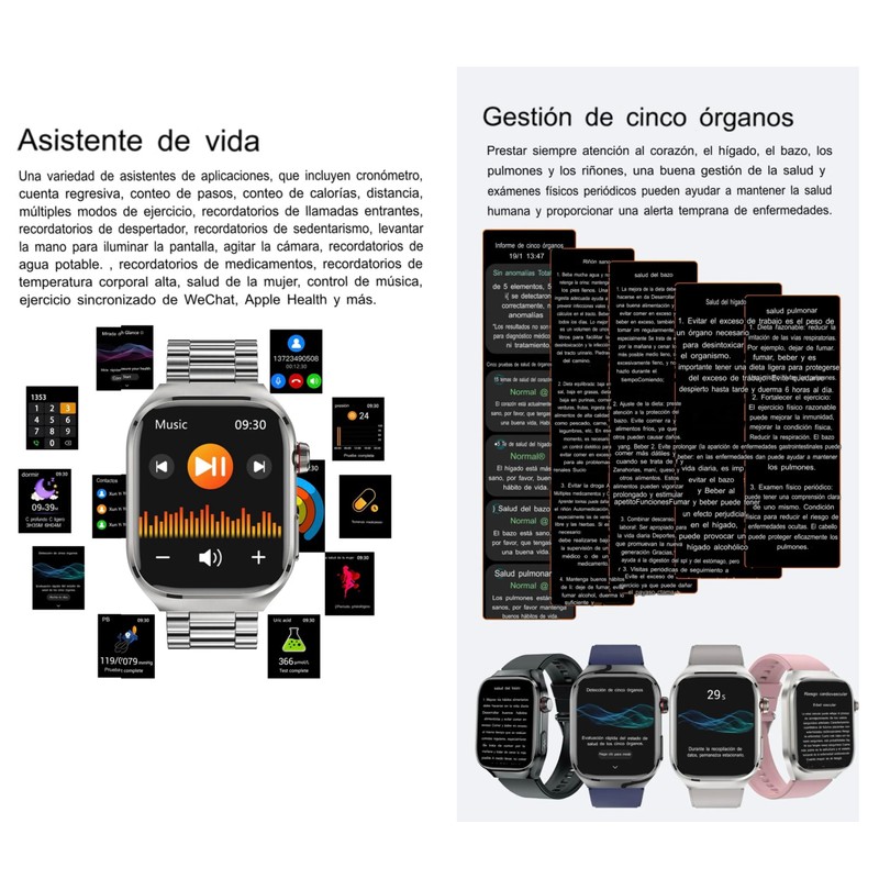 susnov tech Smartwatch Glucosa Llamadas,Asistente De Voz Monitoreo Salud (Negro)