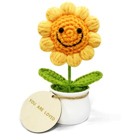 XIZIX Crochet Sunflower, Crochet Flowers for Office Desk Car Dashboard Decor, Motivational Gifts for Womens and Girls, Funny Party Decorations, with You are Loved Wooden Sign