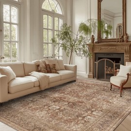 vivorug 8x10 Area Rugs, Stain Resistant Washable Rug for Living Room, Vintage Inspired Rug (Brick Red/Antique, 8'x10')