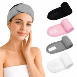 4 Pcs Terry Cloth Facial Headband for Women - Adjustable Non-Slip Hair Wrap, Soft Stretchable Headband for Washing Face, Makeup, Shower & Spa
