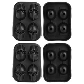 2 piezas de 4 rejillas con forma de calavera distintiva Molde de hielo antiadherente Bandeja de cubitos de hielo de silicona Negro para uso doméstico de barras Cóctel Café helado Té helado