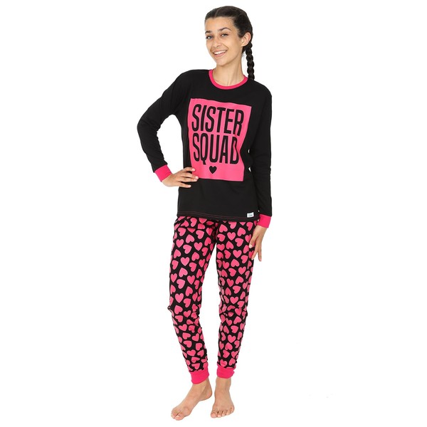 ThePyjamaFactory Cool Sister Squad Heart Long Girls Cotton Pyjamas (9-10