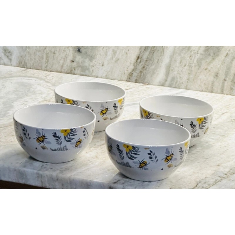 Royal Norfolk Cutlery Ceramic Bee Pattern Breakfast Bowls 6 In
