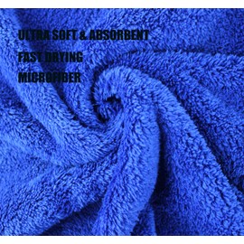 HIDMD Microfibre Car Drying Towels Absorbent Large Car Cleaning Cloths Plush Thick Car Washing Towels Auto Detailing Towels 380gsm 40CM x 60CM 3 Pack Blue