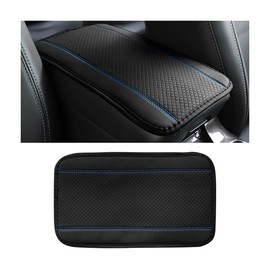 KHGUZ Car Armrest Seat Box Cover, Comfortable Leather Automotive Center Console Cushion Pad, Soft Waterproof Vehicle Arm Rest Protector Mat Accessories, Universal for RV, SUV, Truck (Black/Blue)