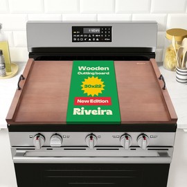 Riveira 30x22 Pine Wood Brown Stove Top Covers for Electric Stove & Gas Stove Top Covers for Gas Burners – Large Gas Stove Cover with Handle & Juice Groove – Rustic Stove Covers for Gas Stove Top