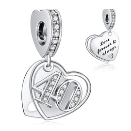 NINGAN 40 Years of Love Forever & Always Dangle Charm for Bracelets 925 Sterling Silver Pendant Bead with Cubic Zirconia Birthday Jewelry Gifts for Women Wife Mom Her Girls Kids