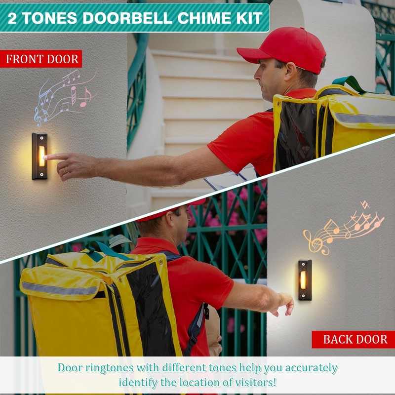 Wired Doorbell Chime with 2 Lighted Push Buttons, 16V 10VA