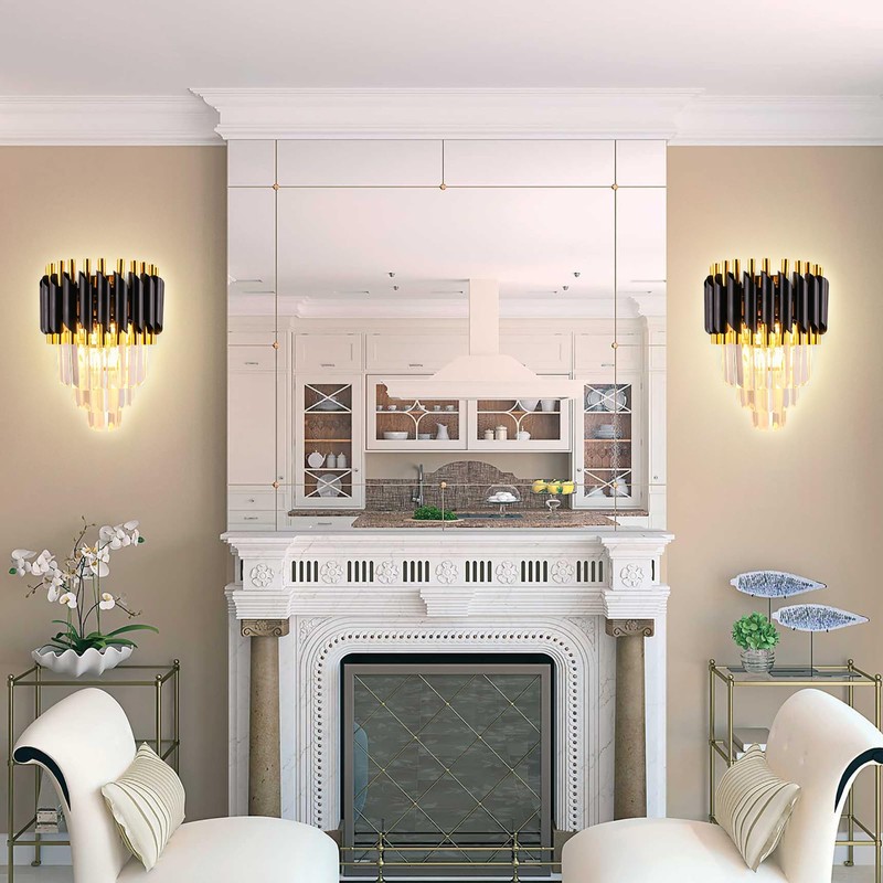 FRIXCHUR Crystal Wall Sconce Black Modern Lamp Mounted Light Fixture