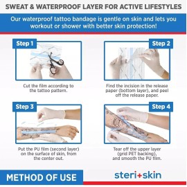 Steri+Skin Tattoo Aftercare Healing Wrap - 10 Pack 6x8 Transparent Dressing Steri-Skin