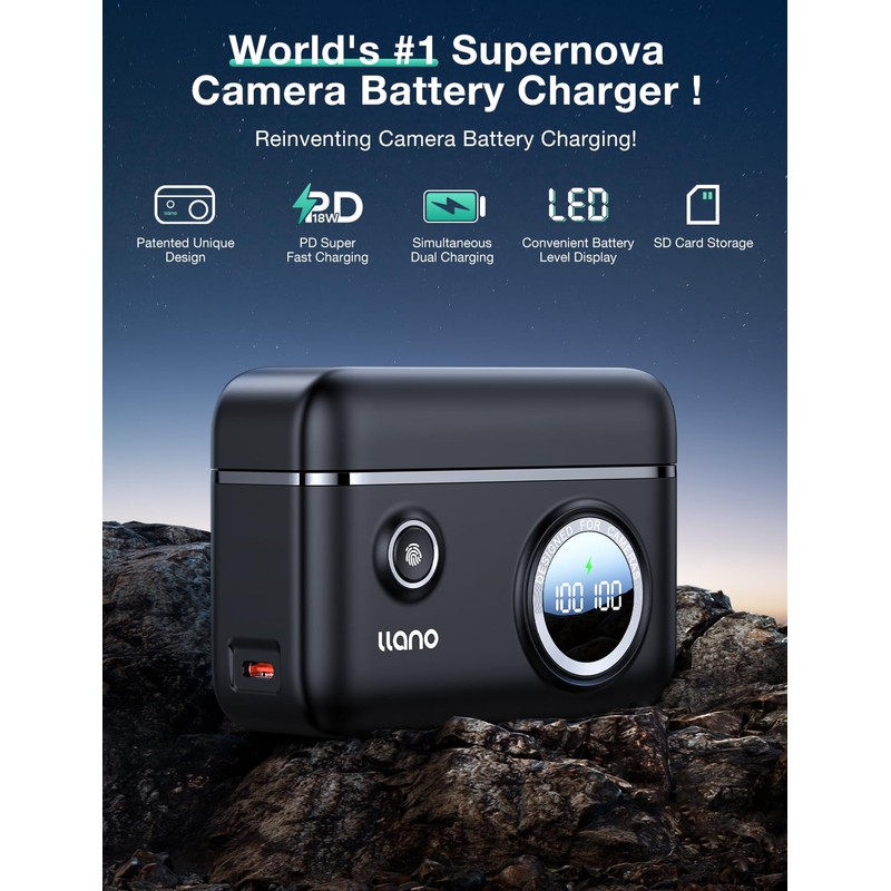 llano 2-Pack NP-FW50 Batteries and Fast 18W Dual Charger for