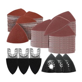 156Pcs Oscillating Sanding Pad Kit, Hook & Loop Sanding Pad - 3 x Triangular/Finger Sanding Pad & 150 x Sandpaper - for Sanding Wood Metal