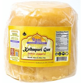 Rani Kolhapuri Gur (Jaggery) 1kg (2.2lbs) ~ Indian Unrefined Raw Cane Sugar, No Color added, Gluten Friendly | Vegan | NON-GMO | No Salt or fillers
