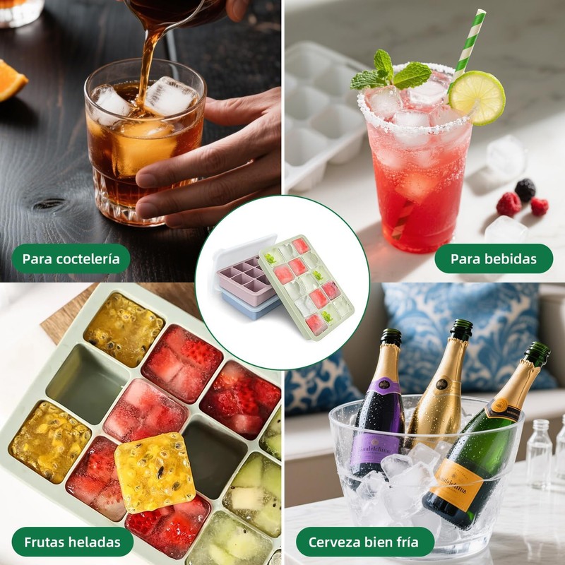 3 PCS Moldes para Cubitos de Hielo con Tapa,Molde de