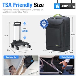 Lekebobor Travel Rolling Backpack, 21 inch Waterproof Backpack with 360° Wheels for 17" Laptop, Convertible Airline Approved Travel Backpack for Men & Women, Business, Commuter (Black)