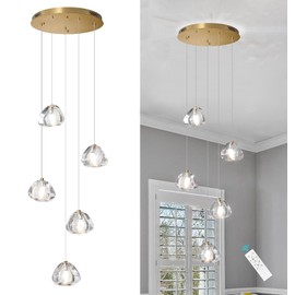 HAIXIANG Modern LED Chandeliers for Dining Room Kitchen Pendant Lights Lighting for Island Dimmable Fixtures Bubble Crystal Floating Chandelier LED Lights Antique Gold