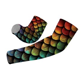 yicomon UV Sun Protection Arm Sleeves for Women Men, Rainbow Fish Scales Paint Summer Cooling Arm Sleeve for Driving Sports Cycling (M)