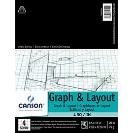 Canson Foundation Series Graph and Layout Paper Pad with Non Reproducible Blue Grid, Fold Over, 20 Pound, 4 by 4 Grid on 8.5 x 11 Inch, 40 Sheets