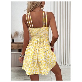 SOLY HUX Women's Floral Print Cami Dress Spaghetti Strap A Line Flowy Summer Mini Dresses Sundress Yellow Floral Medium