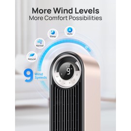 Dreo Smart Tower Fans for Home, 90° Oscillating Fan Bedroom Indoors, Voice Control Floor with 12H Timer, 42 Inch Quiet Bladeless Standing LED Display, 9 Speeds, Work Alexa/Google