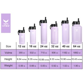Vmini Water Bottle with Straw, Wide Rotating Handle Straw Lid, Wide Mouth Vacuum Insulated Stainless Steel Water Bottle, Gradient Purple, 18 oz