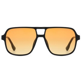 LOJUDI Retro 70s Sunglasses Womens Mens - Pilot Square Tinted Lens Oversized Vintage Ladies Sun Glasses Trendy Shades for UV400 Protection-Black/Orange Yellow Lens