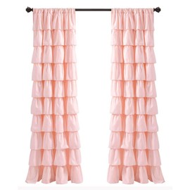 Lush Decor Blush Ruffle Window Curtain-Shabby Chic Farmhouse Style Panel for Living, Dining Room, Bedroom (Single), 84” x 50 L