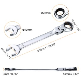 HARFINGTON Flex-Head Ratcheting Wrench 22mm 180° Rotating Head Metric Ratchet Combination Wrenches 72-Teeth Chrome Vanadium Steel Open End Ratchet for Fasteners Nut Bolt