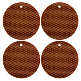 Silicone Hot Pads for Kitchen, 7-Inch Round Trivet Mats, Non-Slip, 464°F Heat Resistant & Dishwasher Safe,Set of 4 (Coffee)