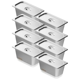 VEVOR 8 Pack Hotel Pans with Lids, 1/3 Size Anti-Jam Steam Pan, 0.8mm Thick Stainless Steel Steam Table Pan, 6-Inch Deep Commercial Table Pan, Catering Storage Food Pan, for Industrial & Scientific