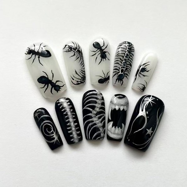 Vopintpy Evil Halloween Press on Nails Long Square Fake Nails