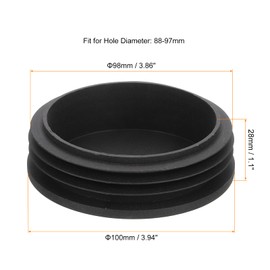 QUARKZMAN 2 Pieces Round Pipe Plugs, Black Lamellar Plugs, 100mm (3.94") Pipe Cover Made of High Quality Plastic, Protective Caps for Chair, Sofa, Table, Shelf