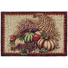 Violet Linen Fall Harvest Thanksgiving Autumn Leaves Sunflowers Polyester Cotton Woven Tapestry Decorative Place Mats, 13 Inch X 19 Inch, Rectangler Set of 4, Cornucopia