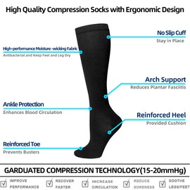 Compression Socks for Women and Men, 7 Pairs Medical Compression Stockings 15-20 mmHg Support Socks for Athletic, Varicose Veins, Running, Cycling, Hiking, Flight, Travel, Nursing, Pregnancy