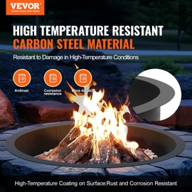 VEVOR Fire Pit Ring, 45-Inch Outer/39-Inch Inner Diameter, 10inch Height Fire Pit Insert, Heavy Duty Carbon Steel Liner DIY Campfire Ring Above or In-Ground, for Outdoor Camping, Bonfires