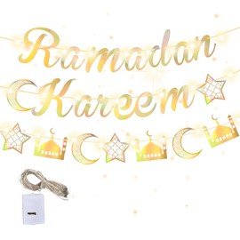 Ramadan Kareem Garland, Eid Mubarak Decoration, Ramadan Mubarak Banner, Islam Banner Decoration, Gold Glittering Ramadan Kareem Banner, Ramadan Banner Decoration for Eid Festival Party
