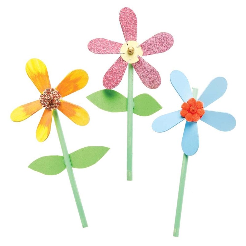 Baker Ross Flower Wooden Windmills - Pack of 5, Easter
