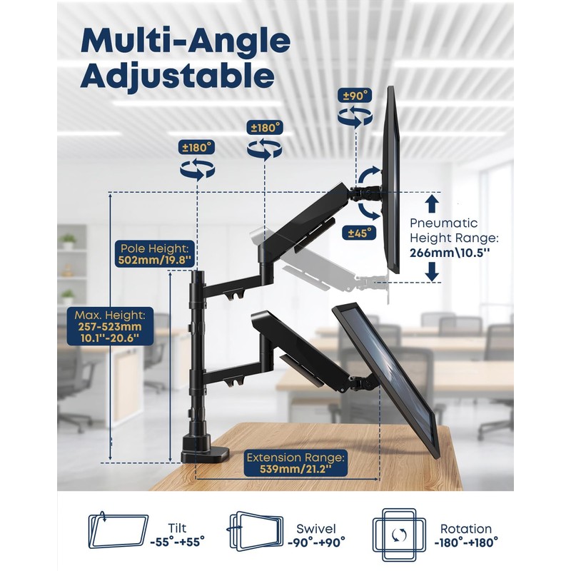 STANDOPIA Vertical Dual Monitor Mount for 17-45 inch Ultrawide Screens