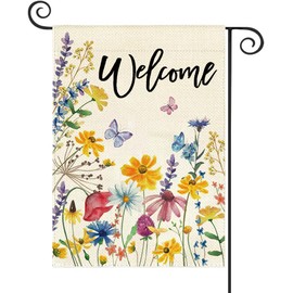 Baccessor Summer Welcome Floral Garden Flag Spring Summer Florals Leaves Double Sided Yard Flag Heavy Duty Seasonal Flowers Butterfly Outdoor Outside Patio Decoration 12.5x18 Inch