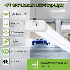 hykolity 42W Led Shop Light 4Ft 5000K Daylight Bright 4400 Lumens Linkable Fixture