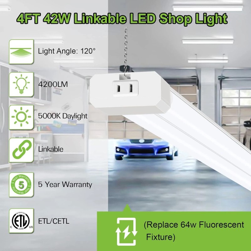 hykolity 42W Led Shop Light 4Ft 5000K Daylight Bright 4400