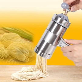 Pasta Machine, Portable Pasta Press, Manual Stainless Steel Pasta Machine with 5 Shape Heads for Home or Restaurant