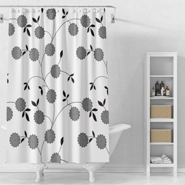 TIKABC Shower Curtain Liner, 4G PEVA Black and White Tree Flower Shower Liner, Plastic Waterproof Shower Curtains, 72x72 inch with Grommet Holes 3 Magnetic Weights