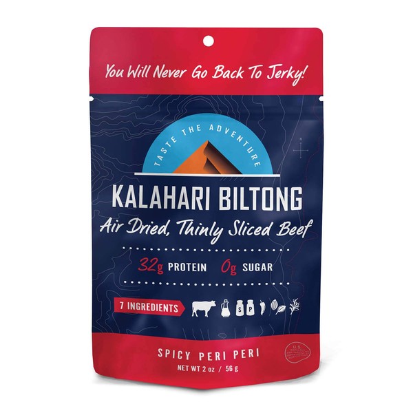 Kalahari Biltong | Air-Dried Thinly Sliced Beef | Spicy Peri Peri | 2 oz. (Pack of 1) | Sugar Free | Keto & Paleo | Gluten-Free