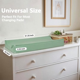 Vegan Leather Changing Pad Cover - 31"X 16" - Waterproof Wipeable, Extra Thick & Portable & Non-Slip Diaper Mat - Fits Standard Changing Tables for Baby Boy Girl (Green)