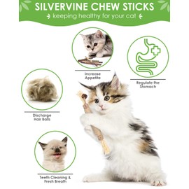 Silvervine Chew Sticks for Cats, 10 Pack Natural Catnip Chew Toys for Kittens Teeth Cleaning, Matatabi Dental Care, Increase Appetite, Calm Cat Anxiety and Stress, Aggressive Chewers Cat Dental Toy