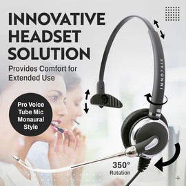 INNOTALK Cisco Phone Headset, Pro Voice Tube Mic Wired Headset with QD Sturdy 9 Ft. Cord Pigtail Adapter, Wired Headphones, Cost Effective Corded Headset